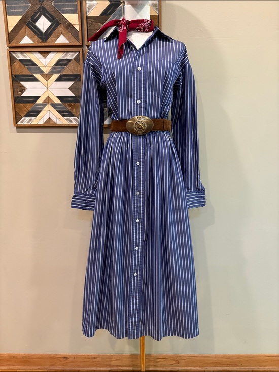 Ralph Lauren Dresses & Skirts - Vintage Ralph Lauren Blue Label Striped Button-Down Cotton Maxi Shirt Dress 8
